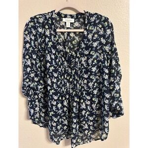 Motherhood Maternity Blouse Floral Print Pleated V Neck‎ Top Size M